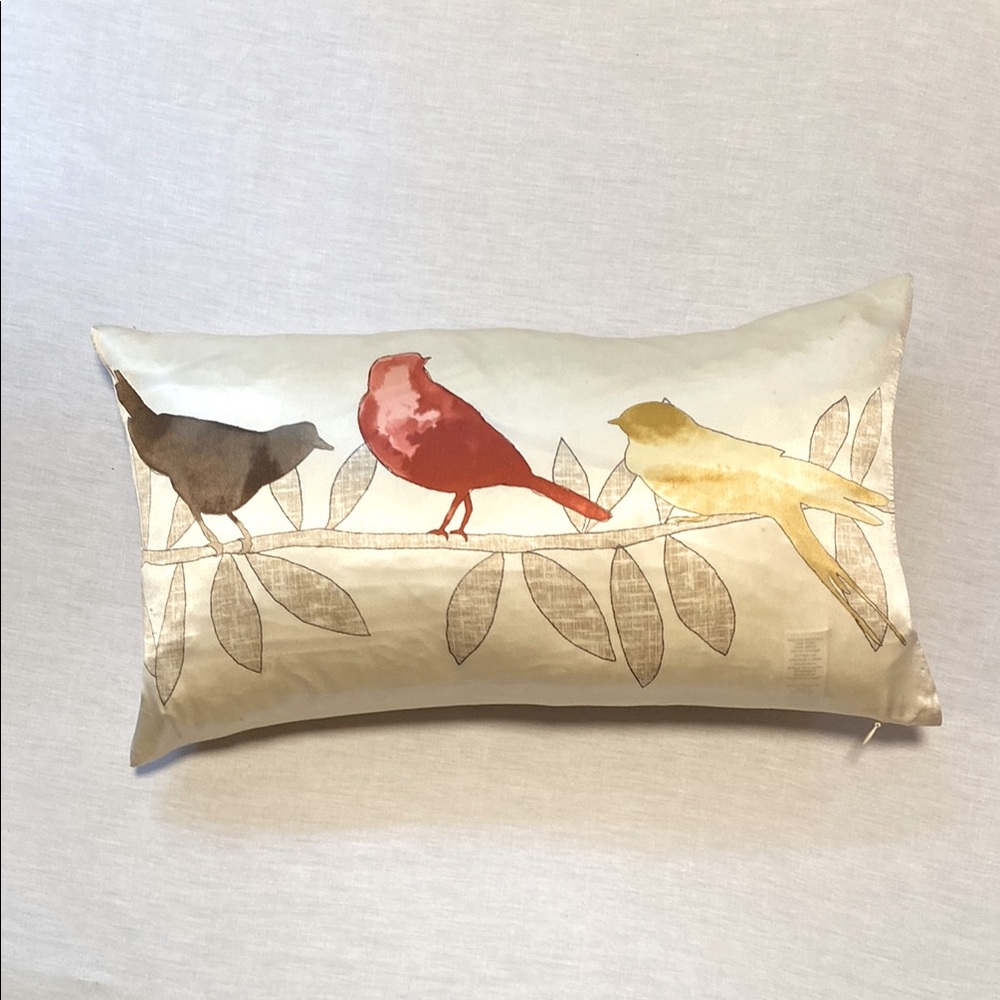 West Elm Rectangular Silk Bird Design Throw Pillow